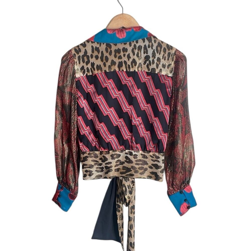 Alice + Olivia Multi-Color Mixed Print Wrap Blouse - Picture 3 of 16